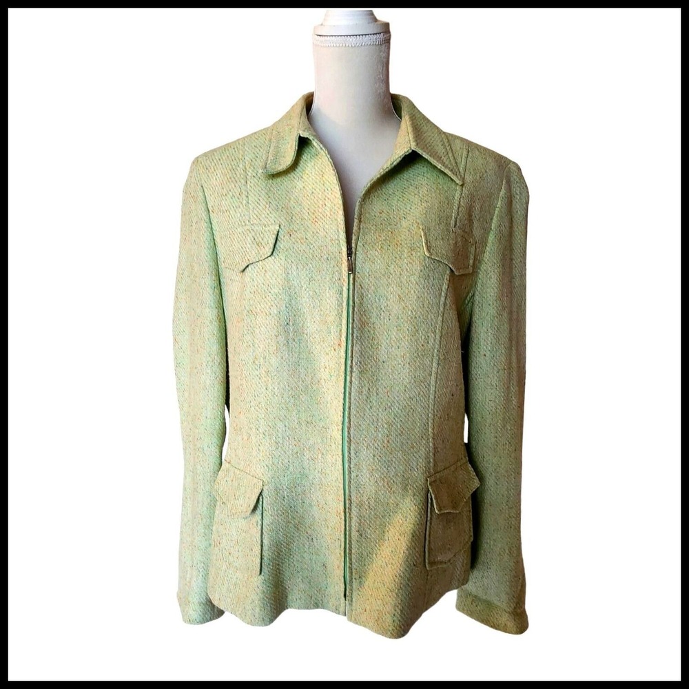 Garfield‎ & Marks Green Tweed  Thompson Jacket Silk Blend size 14 Zipper
